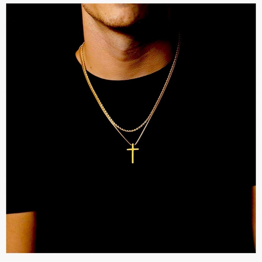 Ursteel Cross Necklace for Men, Gold Stainless Steel Cross Pendant 22”